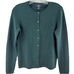 Lands’ End 100% Cashmere Sweater Emerald Green Cardigan XS Women’s 2-4 Cozycore